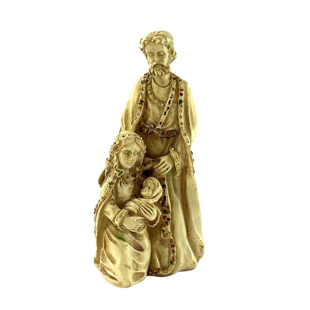 Vintage Holy Family Figurine Mary Joseph Baby Jesus Jeweled Look 5” - Picture 3 of 8